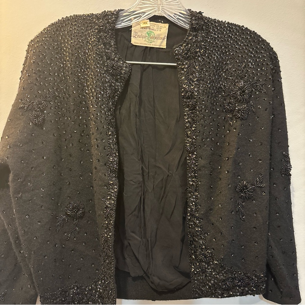 VTG Gene Shellys Black Vest Womens 10/12 RabbitAngora Beaded Designer Luxury 50s